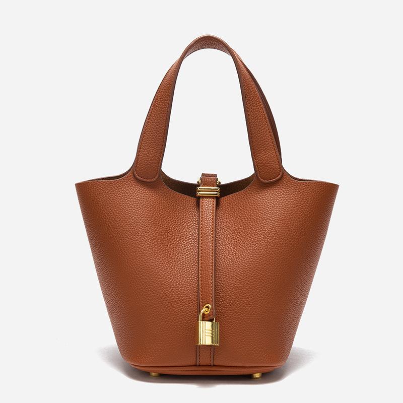 Mode Dames Emmer Tas Designer Luxe Handtassen Hoge Kwaliteit Echt Leer Schoudertas Trend Elegante Crossbody Tas 15x18x18.5cm bruin