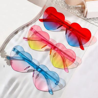 Gafas de Sol con Forma de Corazón Amoroso para Mujer Fiesta Chicas Montura Sin Borde Lente Colorido Degradado Gafas de Sol Femeninas Tonos Rojo Rosa Amarillo