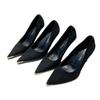 Black Suede High Heels Women's Stiletto Temperament Commuter Metal Head Single Shoes 2025 New Spring Pointed Women's Shoes Batch