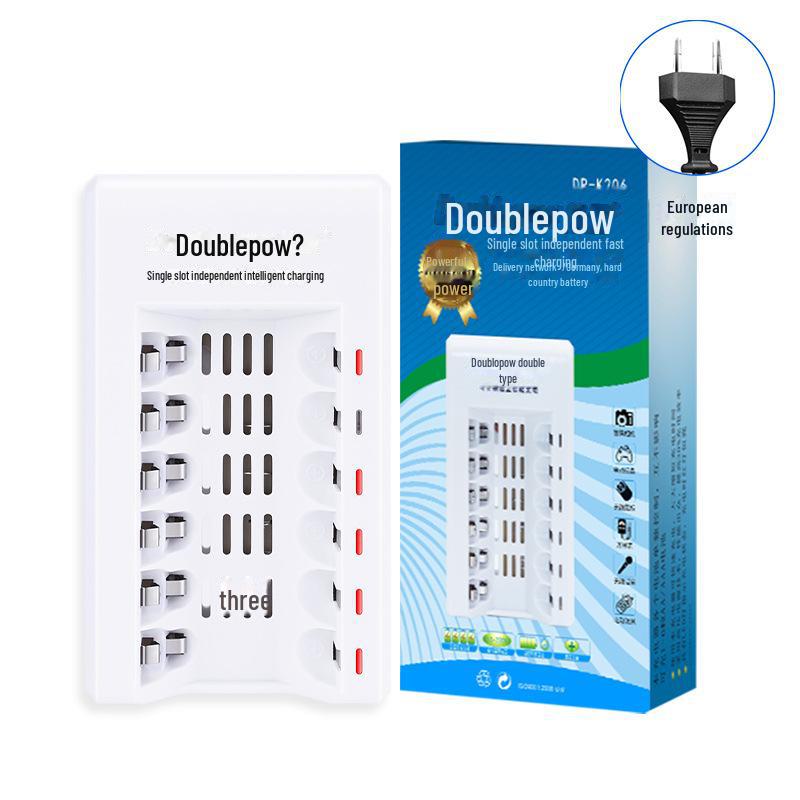 Smart Double Battery Charger No. 5/7: 6-Slot 1.2V AA Rechargeable Battery Charger with Adaptive Lighting