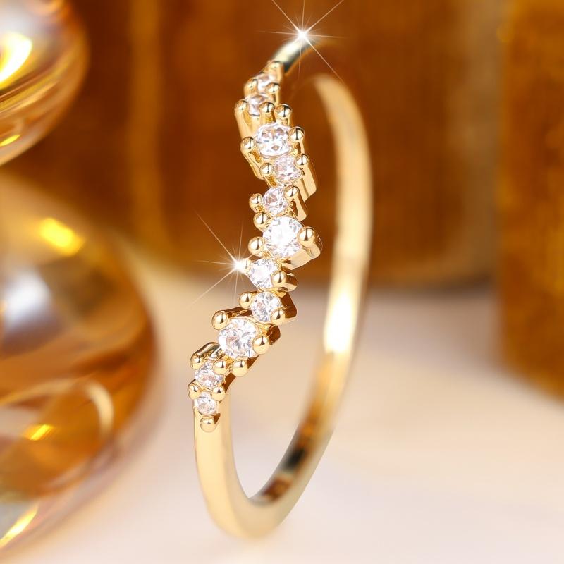 Delicate Gold Color Curved Zircon Band Ring for Women Wedding Banquet Daily and Party