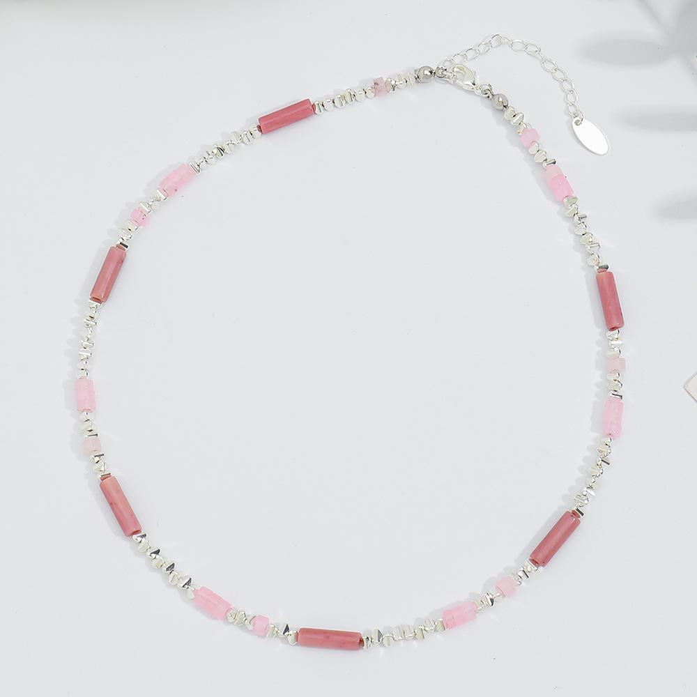 GEMCHIC Women s Irregular Pink Natural Stone Beaded Necklace Geometric Style Fashion Collarbone Chain розовый