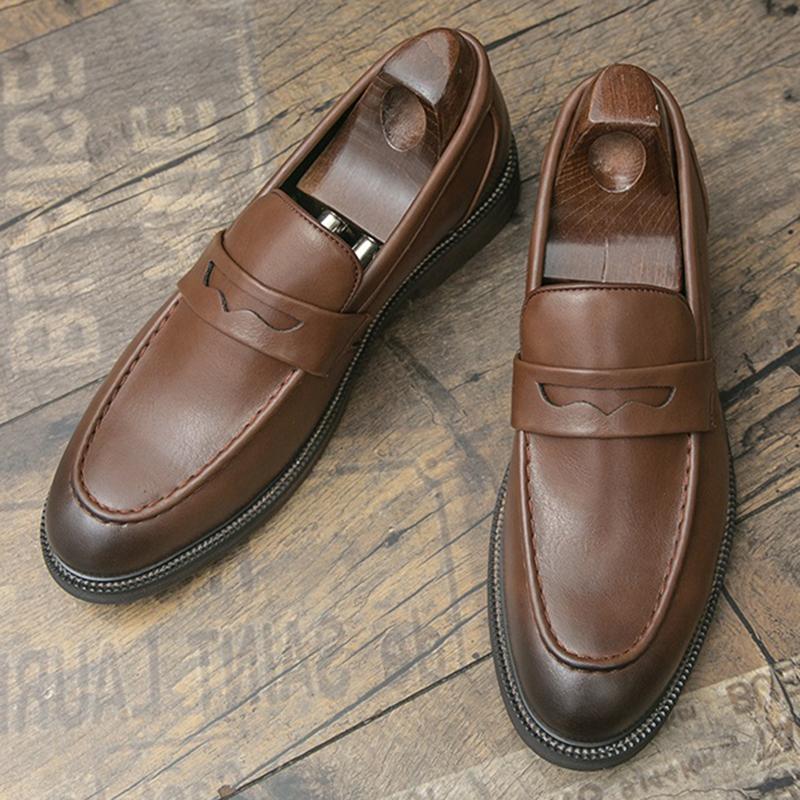 Britain Gentleman Designer Pointed Slip on Wedding Shoes for Men Black Brown Penny Loafter Formal Dress Footwear Zapatos Hombre