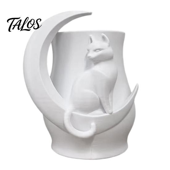 3D Printed Moon Cat Vase, Decorative Fresh/Dried Flowers Vase, Minimalist Pen & Makeup Brush Storage Holder, Unique Desktop Decor Gift for Cat Lovers