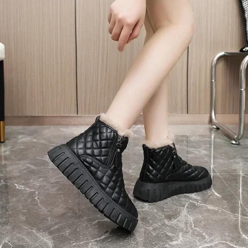 Womens Ankle Snow Boots Winter 2025 Platform Chunky Booties Shoes for Women On Promotion Lamb Work Spring Autumn Padded Y2k Pu