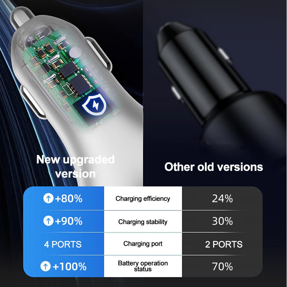 Universal 4 Ports Car Charger Y-shaped 78W Super Fast Charging Adapterfor Huawei OPPO Oneplus iPhone 14 Pro Max Car Accessories