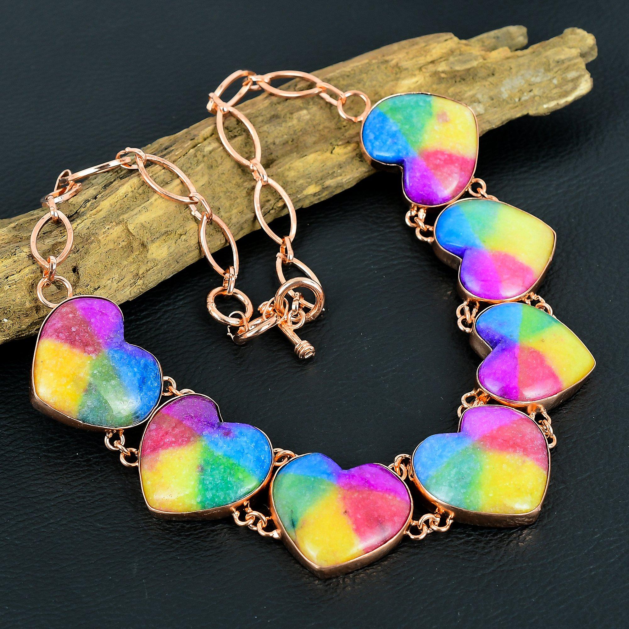 

Rainbow Solar Quartz Handmade Gemstone Jewelry, 999 Copper Wire Wrapped Necklace Unique Design Jewelry, For Women