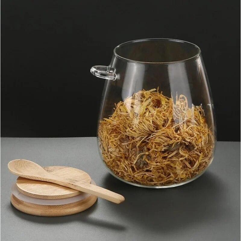 Large Capacity Transparent Glass Storage Jar with Spoon Airtight Container for Snacks Grains Tea Beans Pantry Organizer