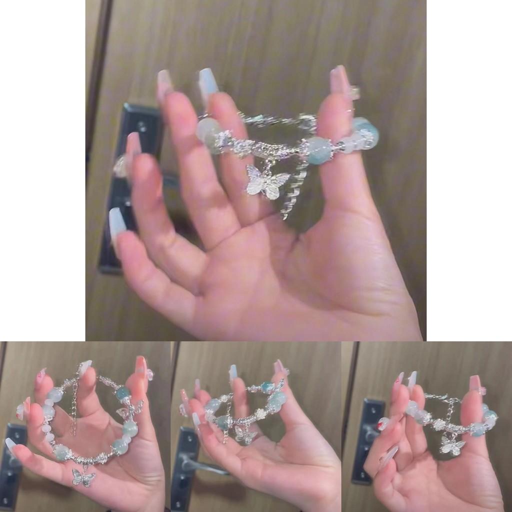 High-end Gradient Glass Bead Bracelet For Women With Butterfly Charm