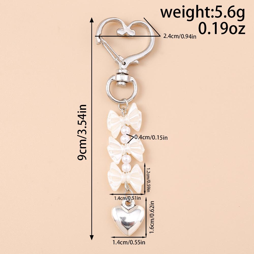 Cute Alloy Love Heart Keychain Women Girls Pearl Bowknot Key Ring Pendants Handbag Decor DIY Handmade Key Chain Gifts