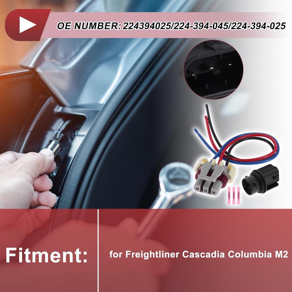 1 Set Front Turn Signal Light Socket Wiring for Freightliner Cascadia for Columbia M2 No.224394025/224-394-045 Lamp Bulb Pigtail Connector Harness