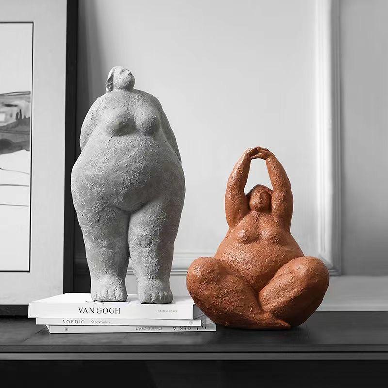 Modern Resin Fat Lady Figurines – Yoga Character Sculptures for Interior Home Decor & Loft Decoration Gift