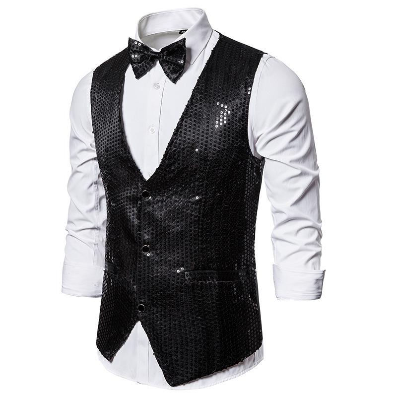 Men's Sequin Vest Formal Performance for Nightclub Emcee Stage Photography