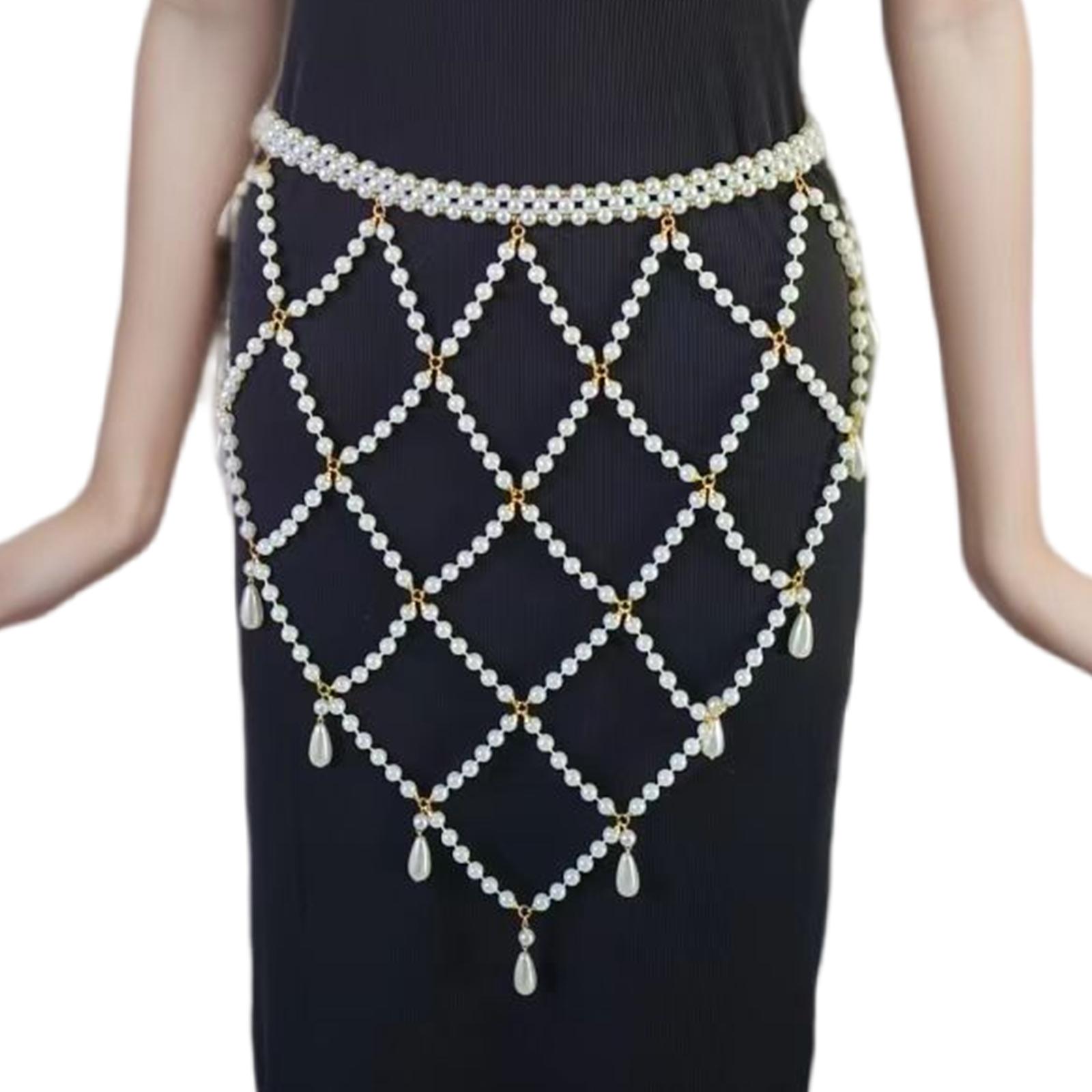 

Модная поясная цепочка с кисточками из искусственного жемчуга, текстура из искусственного жемчуга, идеально подходит для дополнения праздничных нарядов