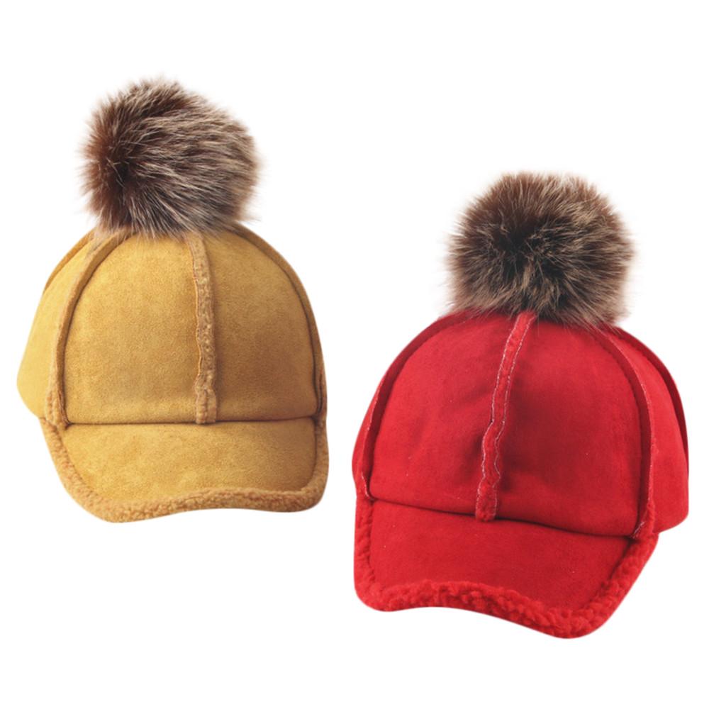Kids Boy Girl Baseball Cap Reversible Winter Warm Thick Fur Hairball Bongrace Cotton Peak Hat 2-8T Kids Boy Girl Baseball Cap Reversible Winter Warm Thick Fur Hairball Bongrace Cotton Peak Hat 2-8T