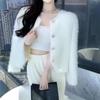 Imitação Mink Cashmere Malha Cardigan Suéter Casaco Feminino Outono Inverno Popular Europeu Macio Cardigan Suéter Feminino