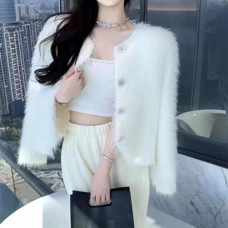 Imitação Mink Cashmere Malha Cardigan Suéter Casaco Feminino Outono Inverno Popular Europeu Macio Cardigan Suéter Feminino