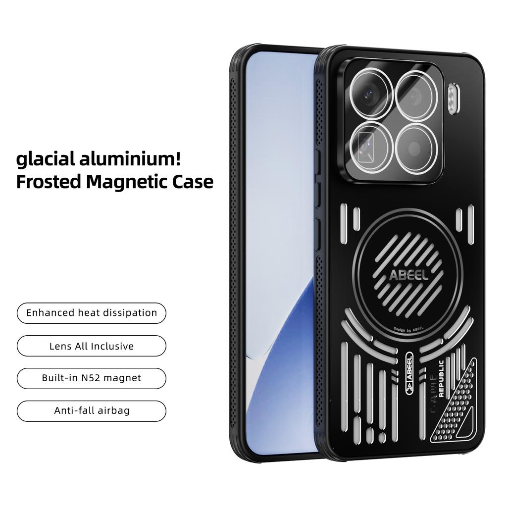 ABEEL For Xiaomi 15 Pro Magnetic Case Aluminium Alloy+PC+TPU Hollow Heat Dissipation Phone Cover