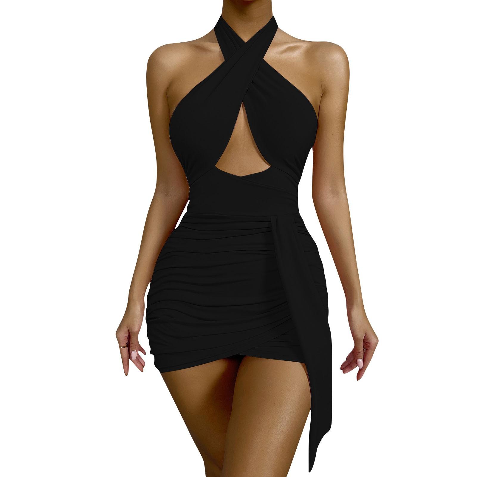 

Женский рюкзак с эффектом росы, короткая юбка на ягодицах, сплошной цвет, висячий стиль, сексуальное тонкое платье без рукавов L чёрный