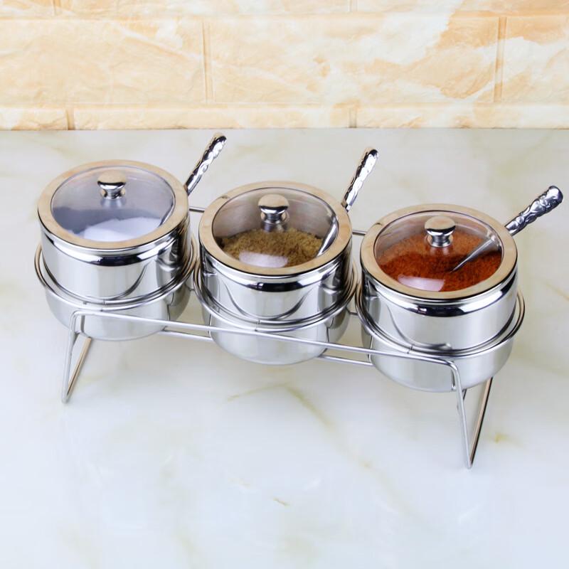 

Fanshun 201 Stainless Steel 3-Piece Seasoning Jar Set with Rack