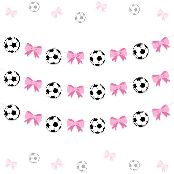 Jollyboom Soccer Gender Reveal Decoration, 3pcs Goals or Bows Gender Reveal Decoration Garland Soccer Ball Bow Banner Pre-Strung for Soccer Sport
