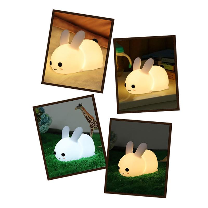 Novetly Silicone Jade Rabbit Led Night Light USB Charging Two-Tone Lights Cute Rabbit Pat Lamp Children's Night Companion