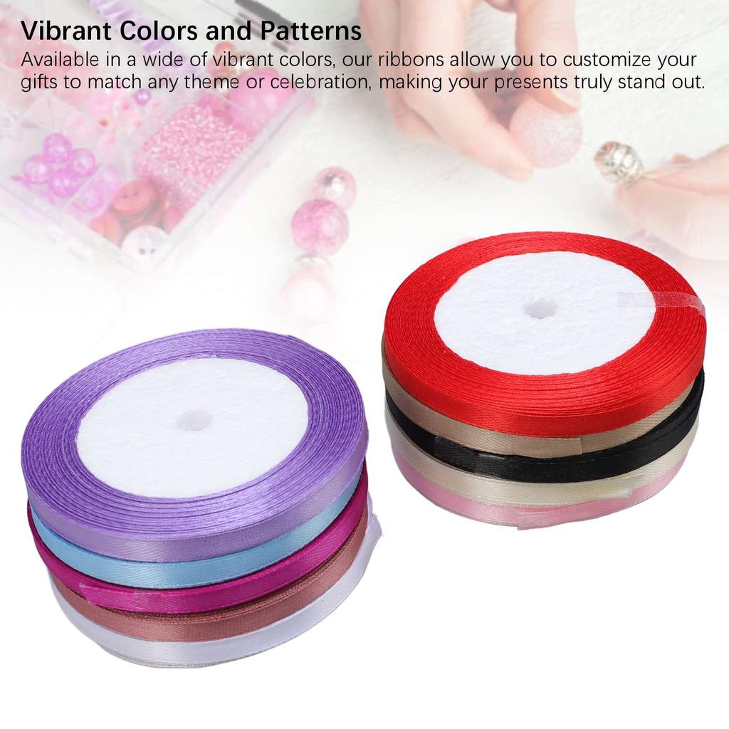 10Pcs 0.6cm Gift Wrapping Ribbon Polyester Multicolors Exquisite Decorative Ribbons Roll for Birthda