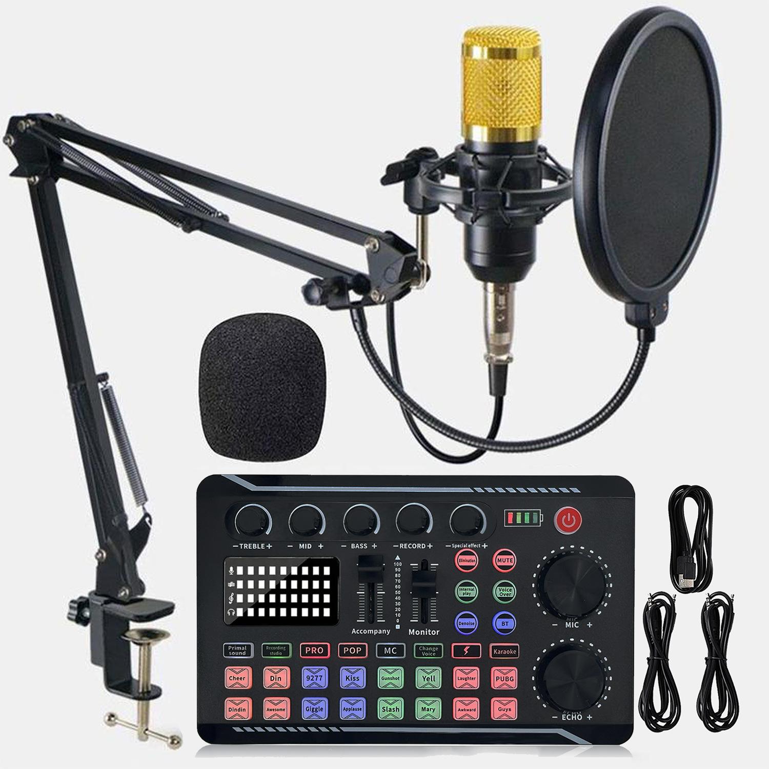 

F998 Podcast Live Equipment Bundle, профессиональная звуковая карта Live с микрофонным набором, комплект микшерной студии звукозаписи Music Singin золотой