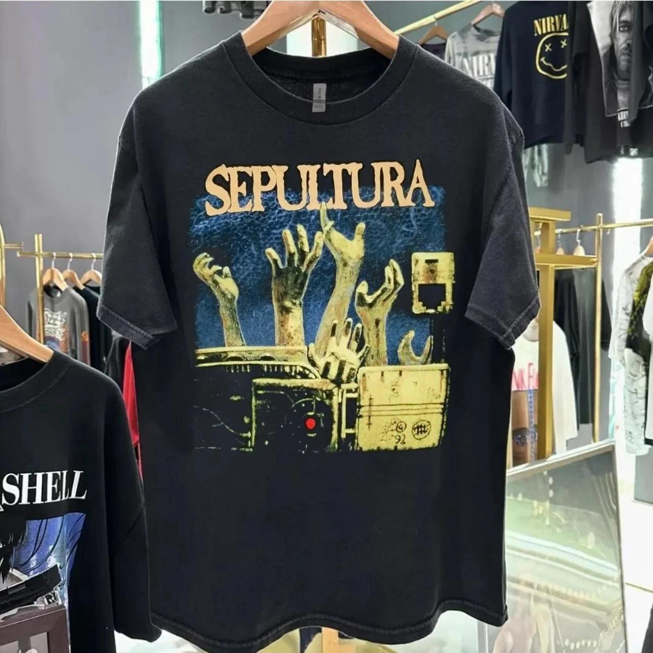 Sepultura rock band 90s Retro syle Black T shirt Heavy Cotton tee Unisex T-Shirt L