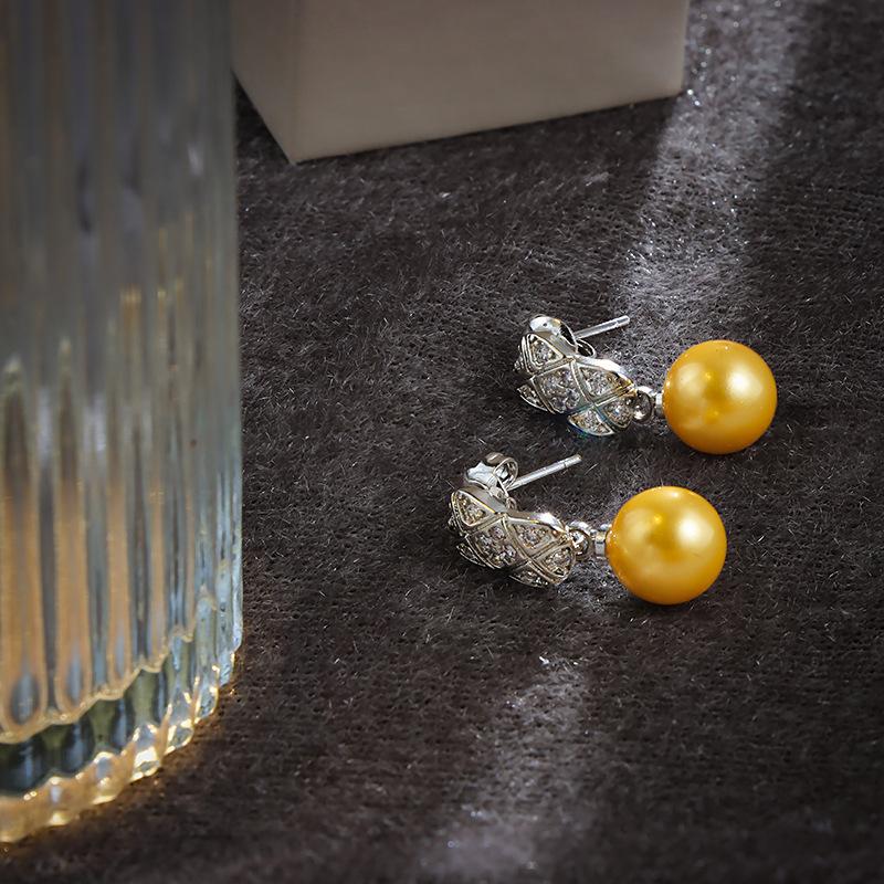 Copper Elegant Fresh Water Yellow Pearl Stud Earrings For Women  New Earrings Wedding Party Bridal Gift