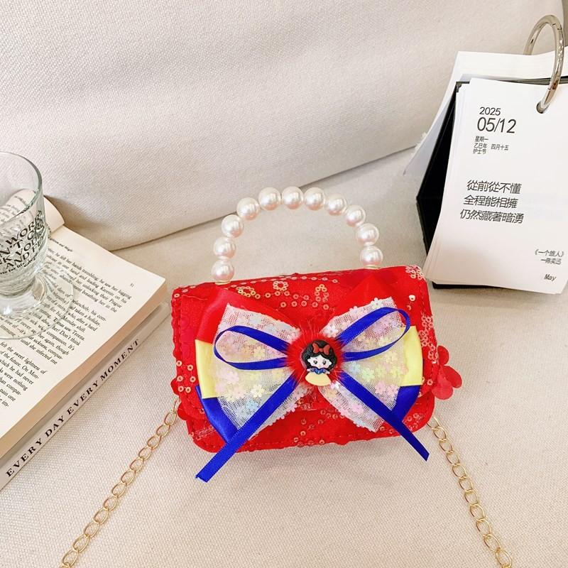 Little Girls Elegant Bow Shoulder Bag Fashionable Chain Strap Versatile Kids Purse