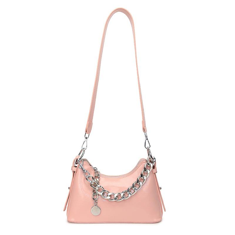 Niche Oil Wax Leather Personalized Chain Underarm Bag Versatile Simple High Sense Casual Messenger Bag Women