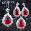 Women Jewelry Set Italian Red Ruby Pendant Necklace Earrings Red Corundum Ring Color Gemstone