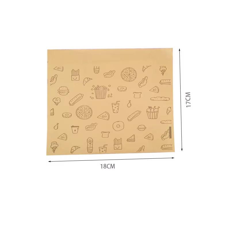 50PCS Disposable Kraft Paper Greaseproof Paper Bags Food Packaging Bag Barbecue Burrito Pancakes Pancakes Meat Buns Snack Bag