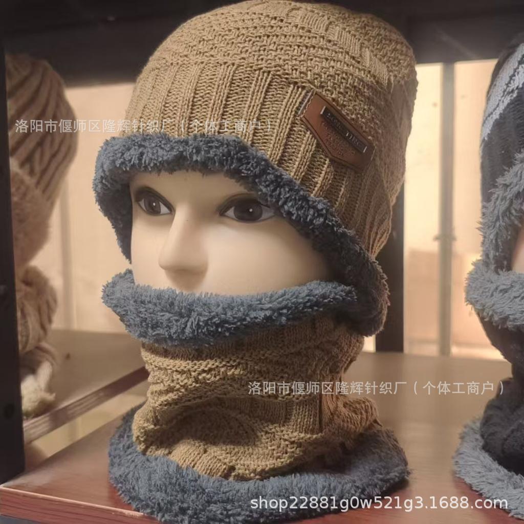 Wool hat men's autumn and winter velvet knitted hat women's tide pullover hat scarf set ear protection warm hat