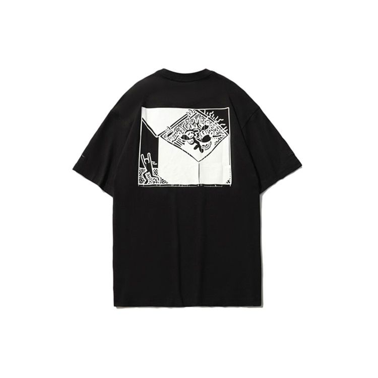 Li-Ning Mickey Keith Haring Series Printed Loose Crew Neck T-Shirt Men Tops Black AHSR503-1