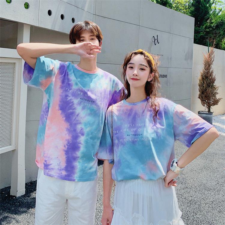 

Женская футболка с коротким рукавом с радужным градиентом, тай-дай, камуфляж | Стиль Хёны | Свободный крой | Большой размер | Летняя корейская мода XXL фиолетовый