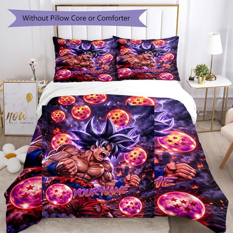 3pcs Custom Name Dragon Ball Art Printed Bedding Set Duvet Cover Closure Includes 1 Duvet Cover & 2 Pillowcases, Soft and Comfortable for All Seasons.