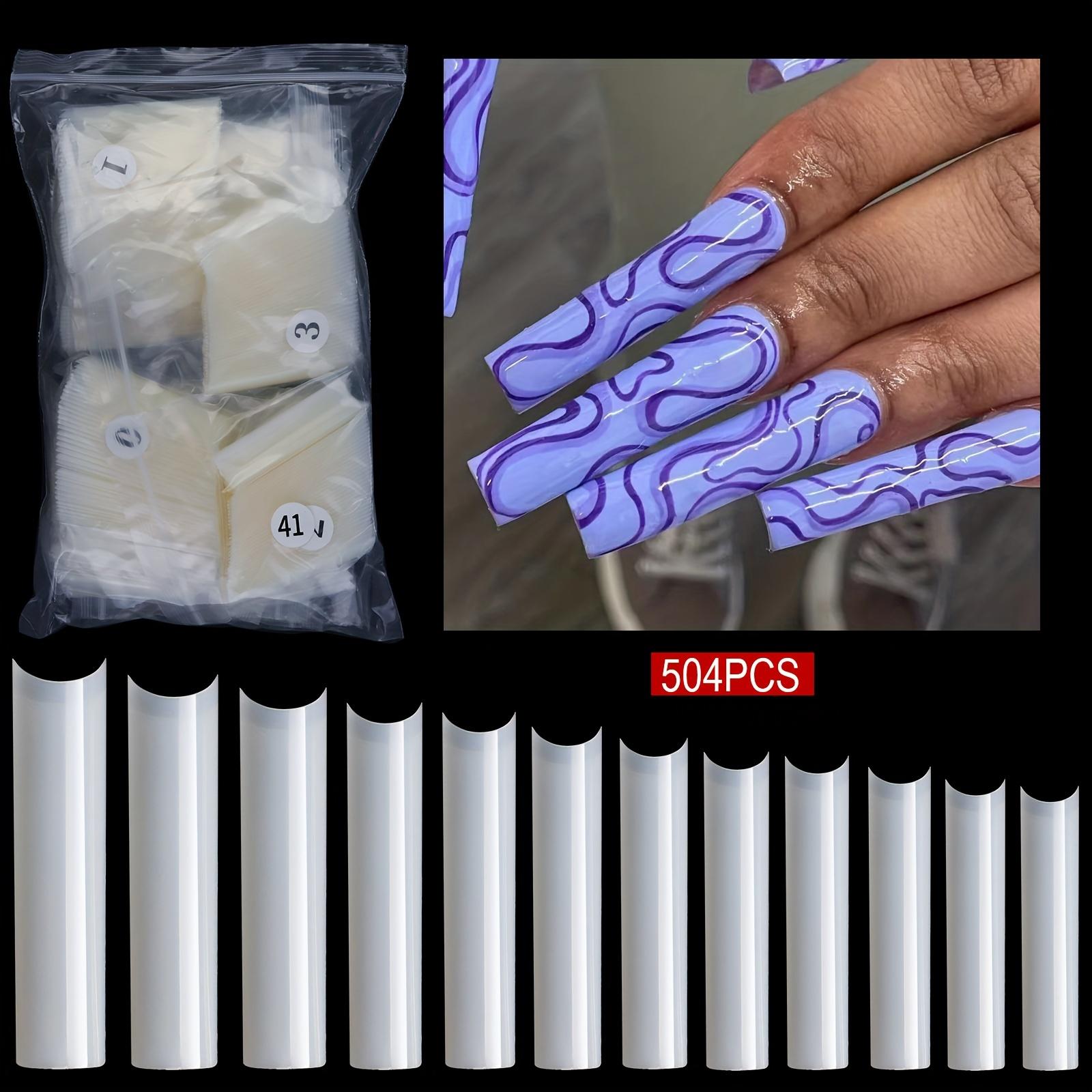 

504 шт. XXL C-образные типсы для акриловых ногтей, прямые, сужающиеся, квадратные, прозрачные/натуральные, половинное покрытие, длинные накладные ногти для нейл-салона чистый