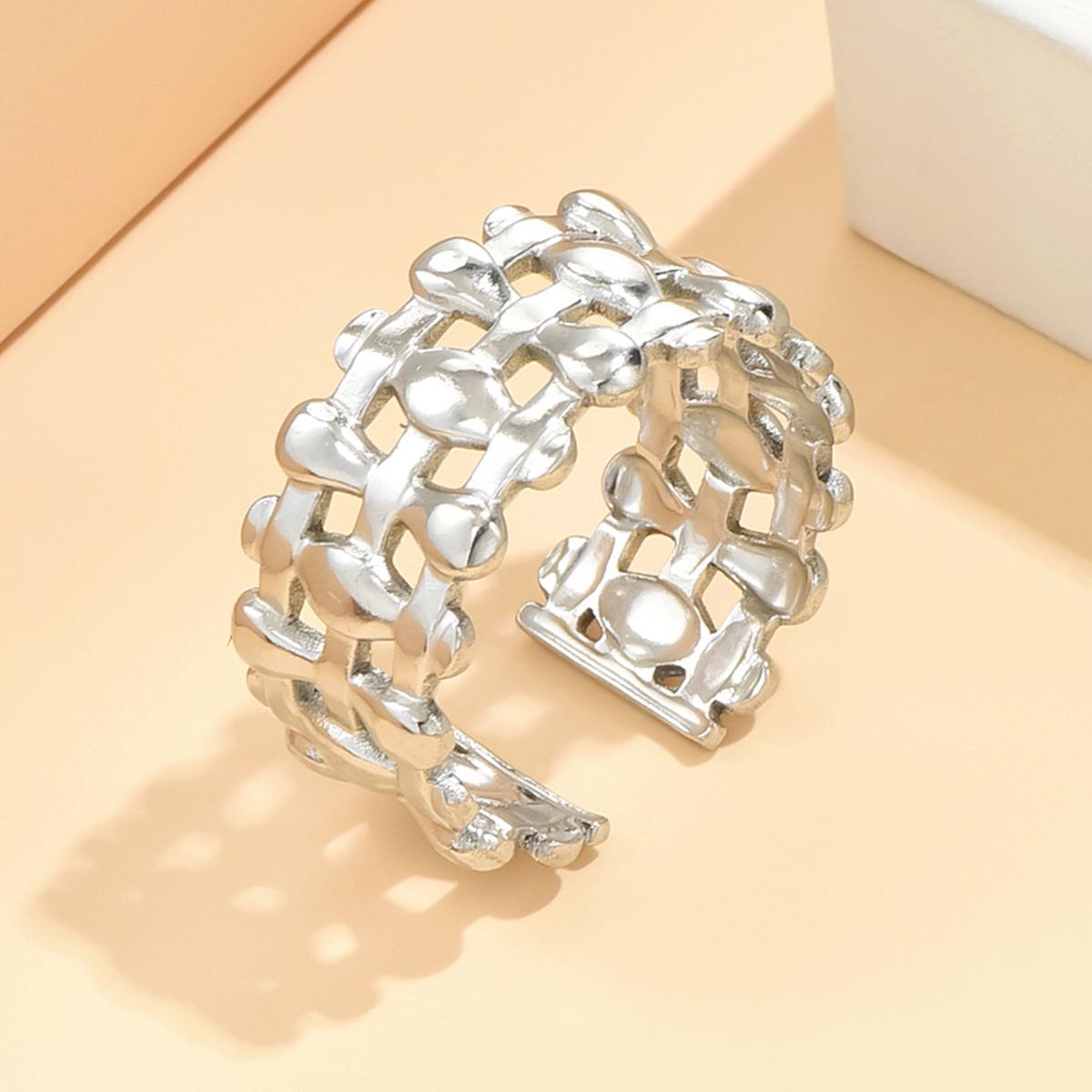 Elegant Women s Cross Retro Wide Stainless Steel Hollow Woven Ring – Titanium Steel Jewelry