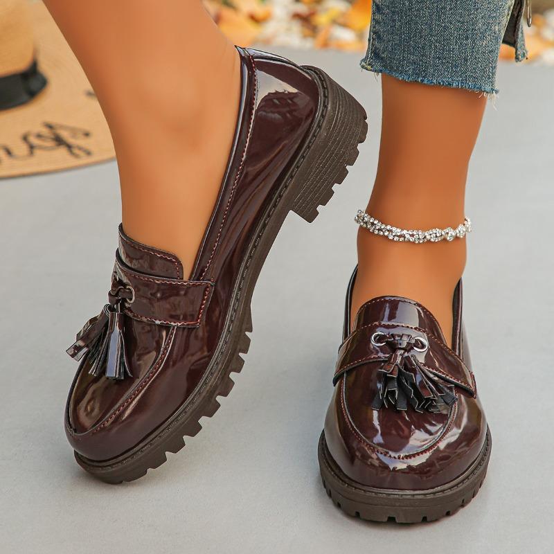 Damen Casual Slipper Frühling und Herbst Plateau Englischer Stil Quaste Flache Sohle Mary Jane Tief ausgeschnittene Schuhe Zapatos De Mujer