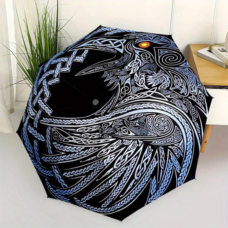 1pc Celtic Raven Automatic Umbrella - 8-Rib Foldable Design, Outdoor Adventures, and Family Celebrations yy250829070