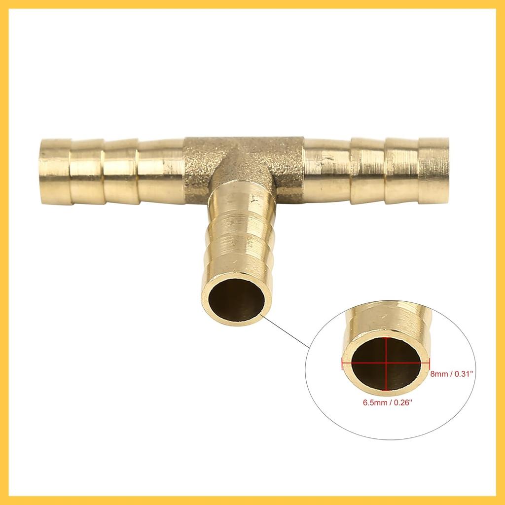 8mm Hose Barb Brass 3 Way Tee Connector Adaptor for Air Water Gas Oil Pipe 5pcs Auto Replacement Parts