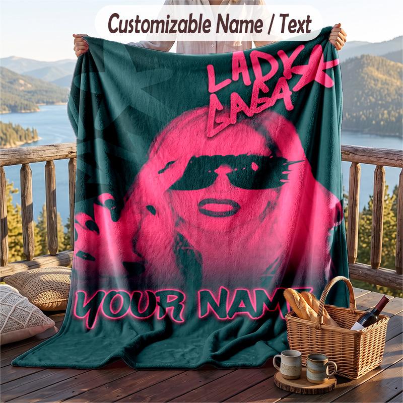 Coperta in Flanella Personalizzata, Nome Stampato Personalizzato Lady Gaga, Morbida Coperta Peluche per Uso Domestico