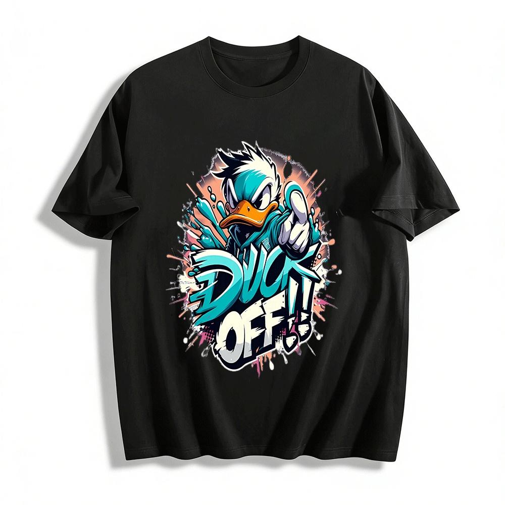 

Graffiti Style Sassy Duck Print Trendy Casual Short Sleeve Tee Pure cotton T-shirt XXS