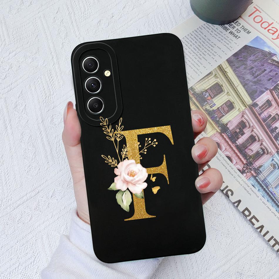 Phone Case For Samsung Galaxy A34 A33 A32 Elegant Rose Letter Soft Liquid Silicone Sqare Back Cover For Samsung A 34 33 32 Shell