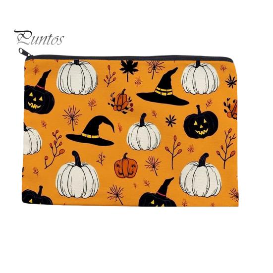 Festive Desktop Storage Bag Bag, with Halloween Pumpkin Ghost Print, Smooth Durable Zippered Case Zipper Canvas Makeup for Travel Cosmetic Organizer