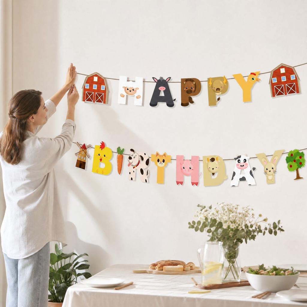 Farm Animal Party Bunting Barnyard Birthday Decoration for Kids