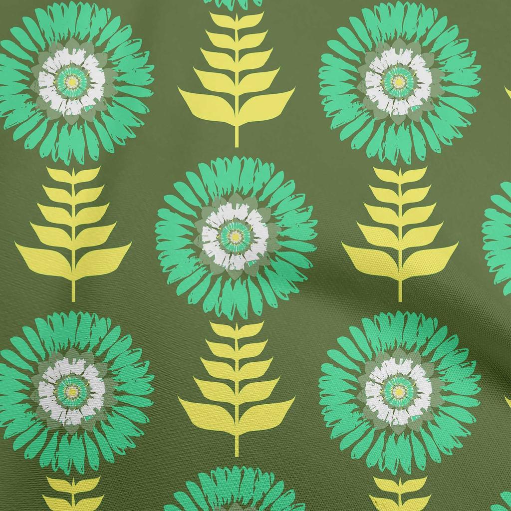 oneOone Cotton Flex Forest Green Fabric Asian Block Floral Sewing Material Print Fabric By The Yard 40 Inch