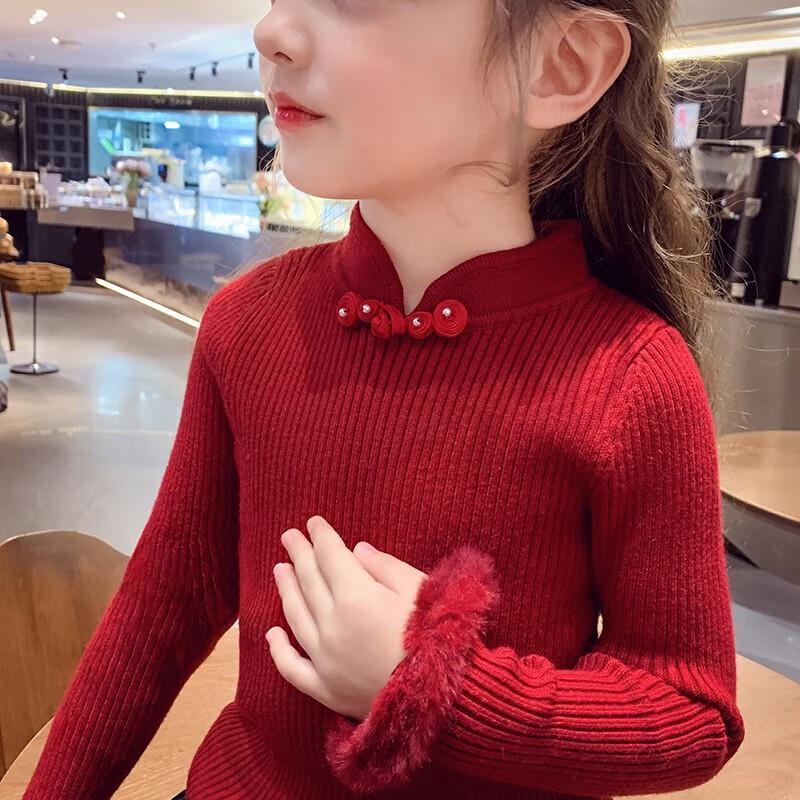 MIMIHELLO Girls  Ethnic Stand Collar Pullover Sweater 150cm